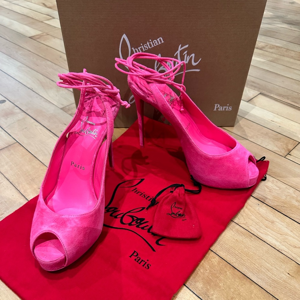 Christian Louboutin Pink Suede Peeptoe Lace Ups